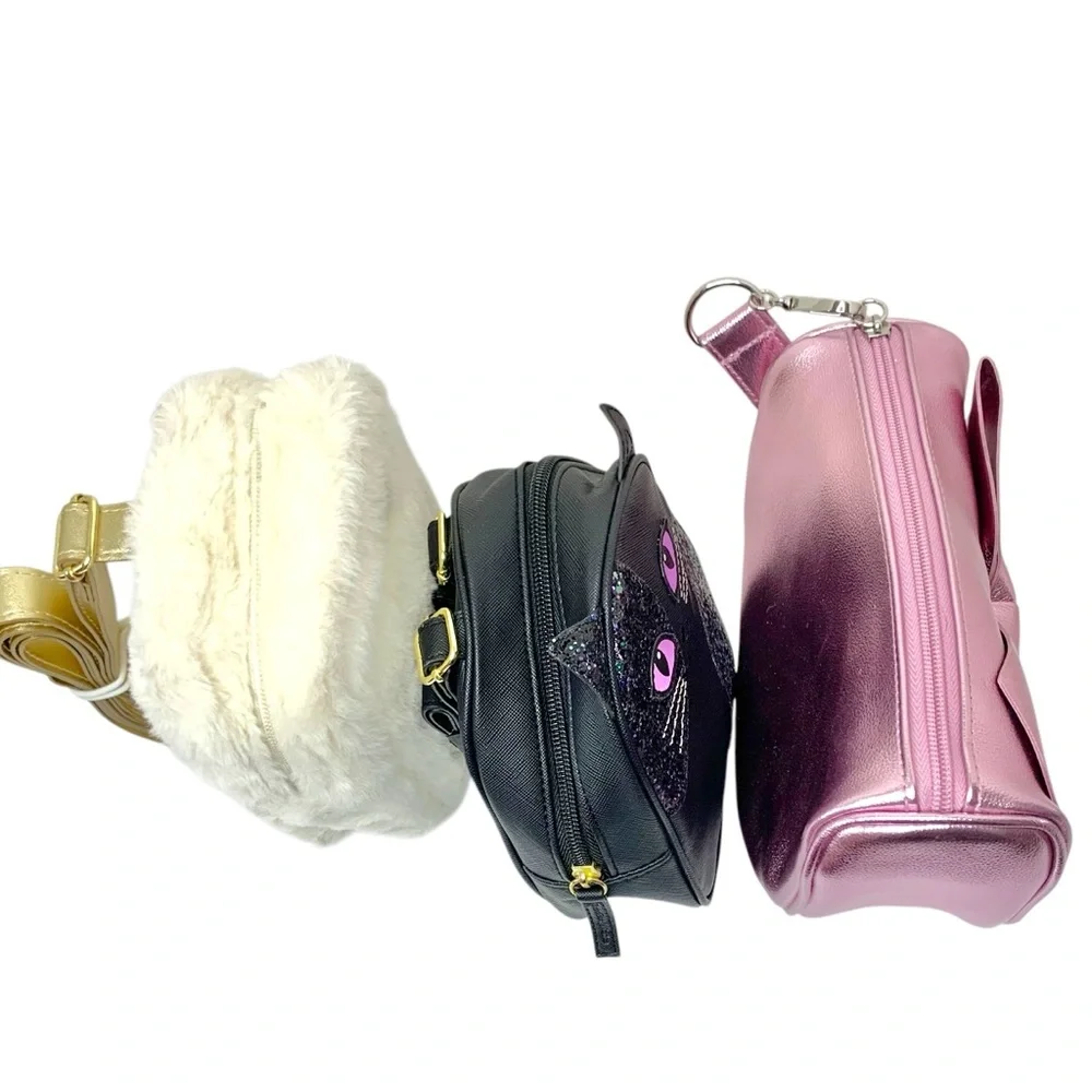 BATH & BODYWORKS Furry Cream Backpack, Glitter Cat Backpack, Pink Bow Clutch